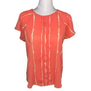 Worthington Short Sleeve Top Orange and White  Petite Medium